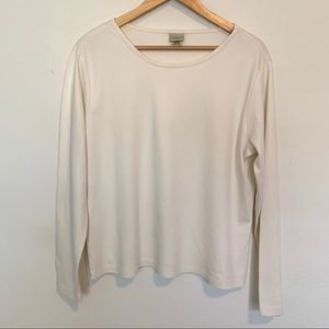 LL Bean 100% Supima Cotton Cream Long Sleeve Top L